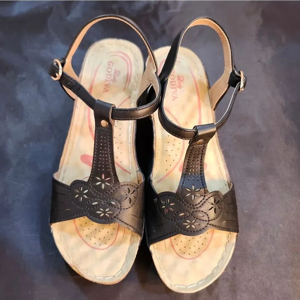 LADY GODIVA ESPADRILLE WEDGE ADJUSTABLE ANKLE STRAP SANDAL
